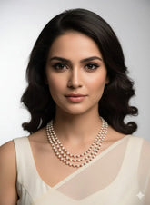 Kalki Shape Freshwater Pearls triple layered Beaded Necklace For Women